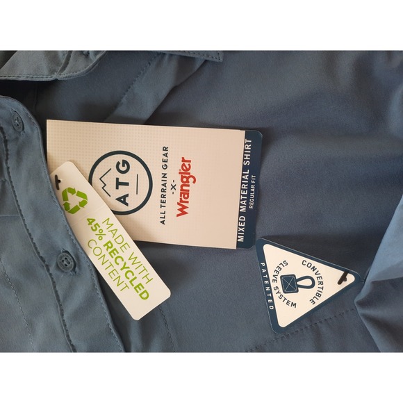 Wrangler Men ATG Mixed Material Vent Shirt StormCloud UV Protection Large NWT - Picture 2 of 9